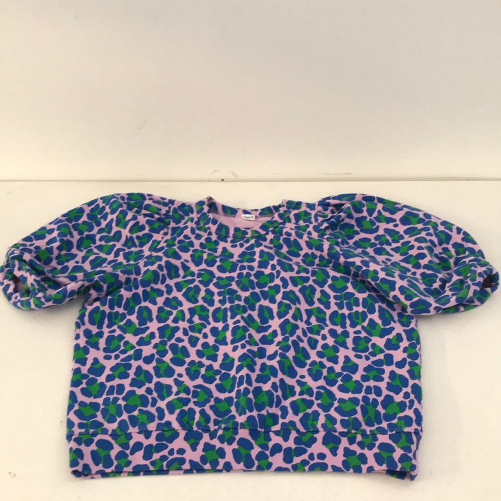Clare V All Over Jag Print Puff Sleeve Sweatshirt